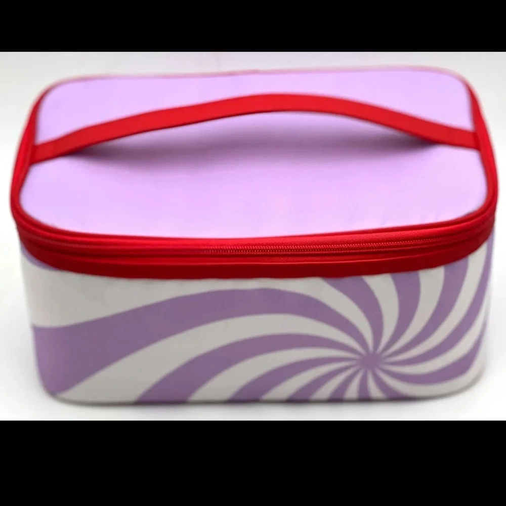 Clinique Makeup bag toiletries case cosmetics travel peppermint swirl red purple